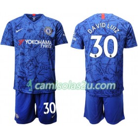 Camisolas de Futebol Chelsea David Luiz 30 Criança Equipamento Principal 2019/20 Manga Curta